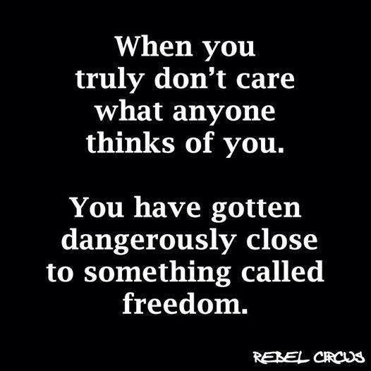 When you truly don't care what anyone thinks of you, you have gotten dangerously close to something called freedom