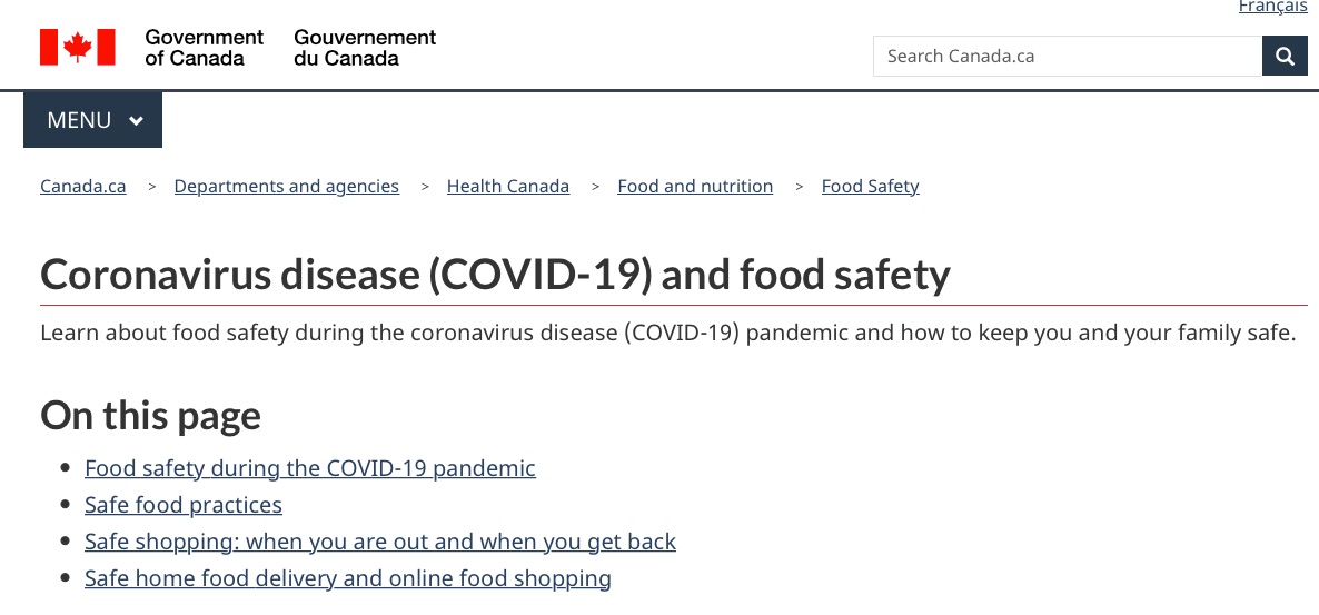 Government of Canada, Coronavirus and Food Safety